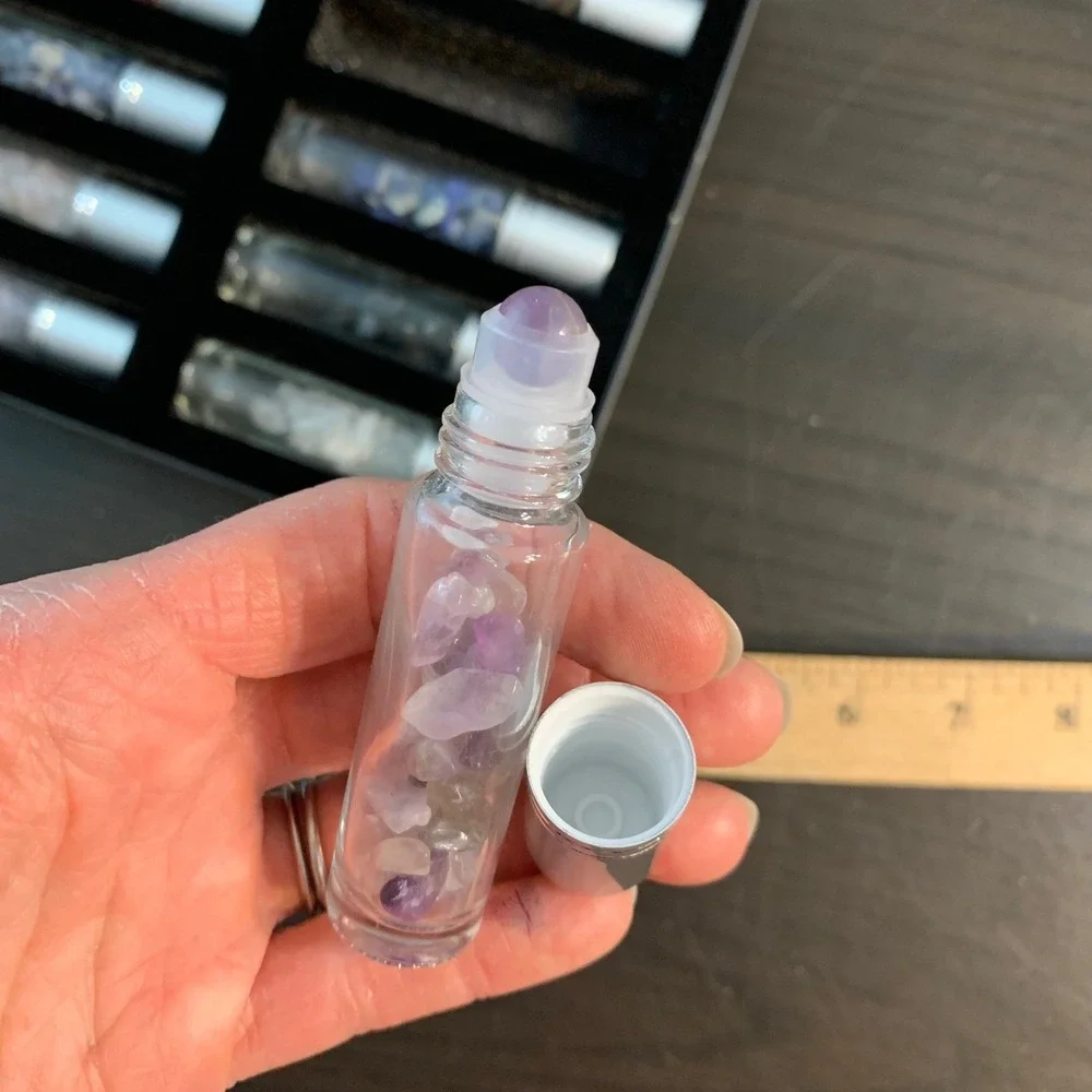 Caliyah Artisan Glass 10ml Gemstone Roller Bottles for Essential Oils 10 Count